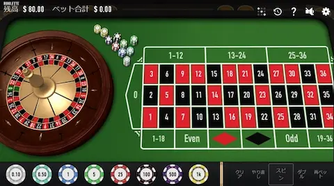 ベラジョンカジノのRelax Roulette画面