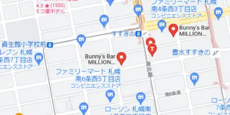 北海道札幌市カジノバー Bunny’s Bar MILLION ススキノ銀座通り店 マップ