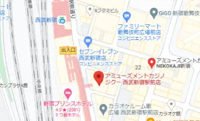 新宿アミューズメントカジノバー ジクー 西武新宿駅前店 マップ